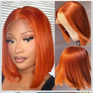 Ginger Orange 100% Real Human Hair Bob Lace Front Wig
